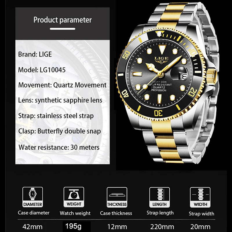 Reloj Hombre LIGE Moda Cuarzo Deportivo Buceo