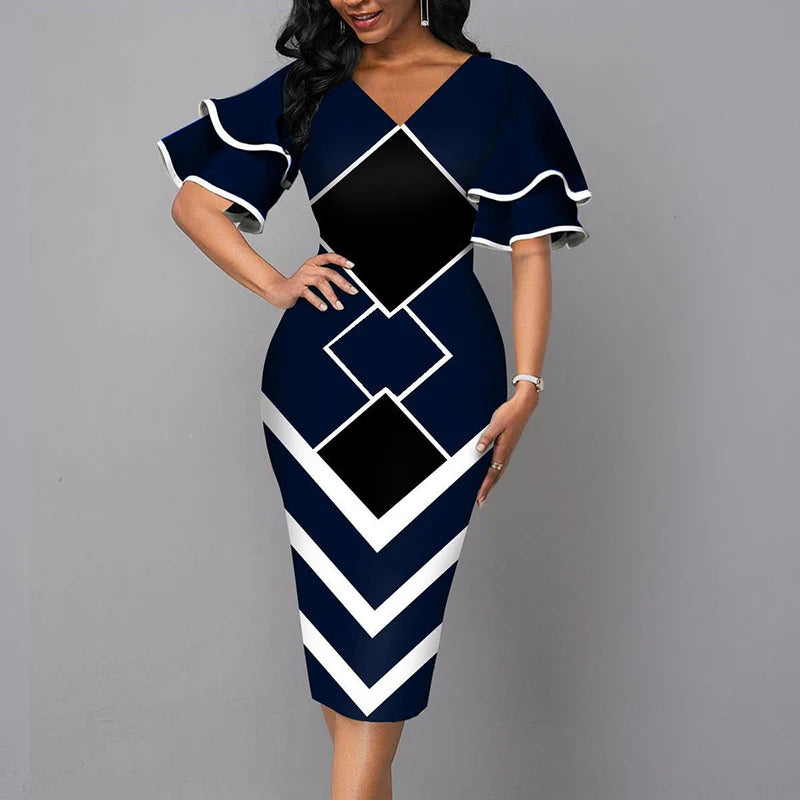 Vestido Elegante Mujer Escote en V Ajustado Oficina /Eventos