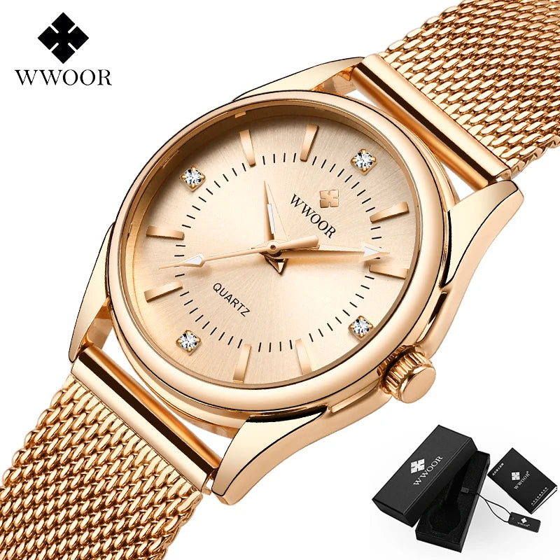 Reloj de Lujo Dorado Elegante con Diamantes para Dama