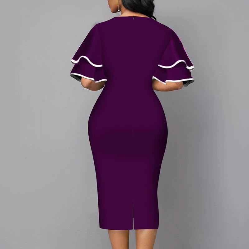 Vestido Elegante Mujer Escote en V Ajustado Oficina /Eventos