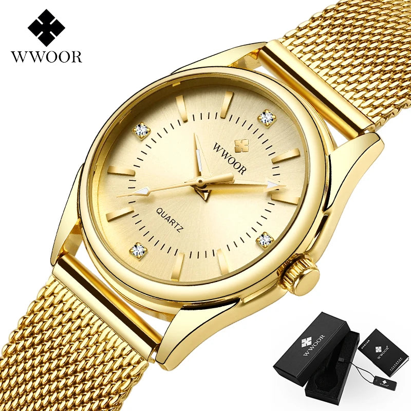 Reloj de Lujo Dorado Elegante con Diamantes para Dama