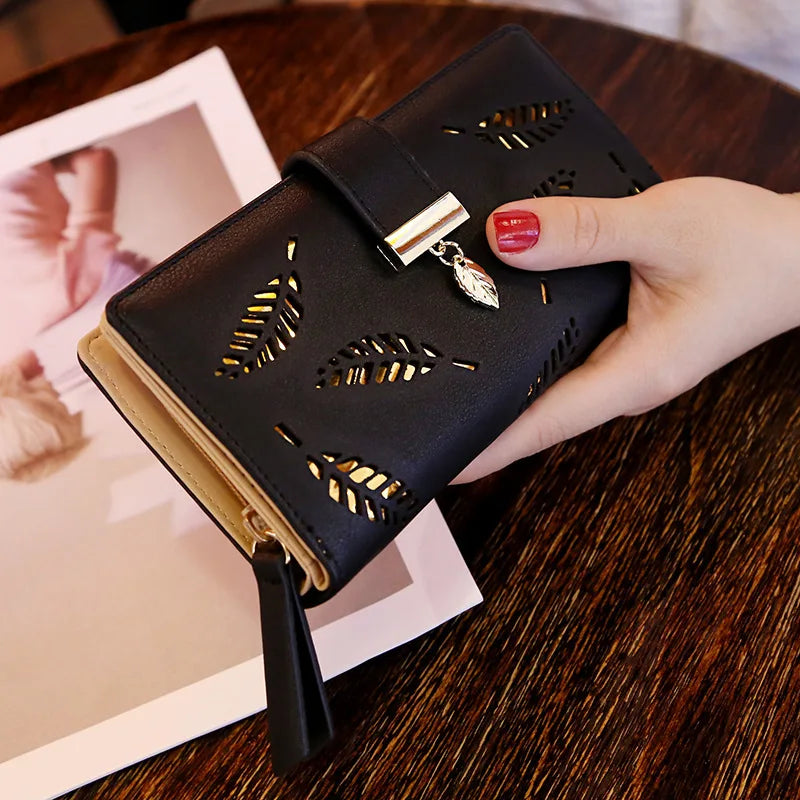 Cartera Larga Para Mujer Cuero PU Diseño de Hojas