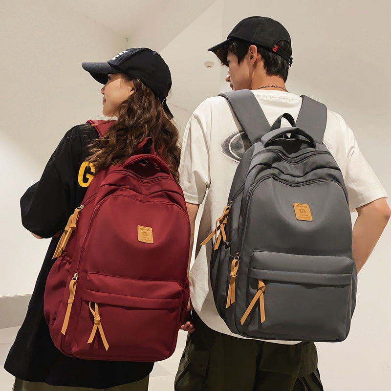 Mochila Para Pareja Color Sólido Gran Capacidad Moda Viaje Escolar