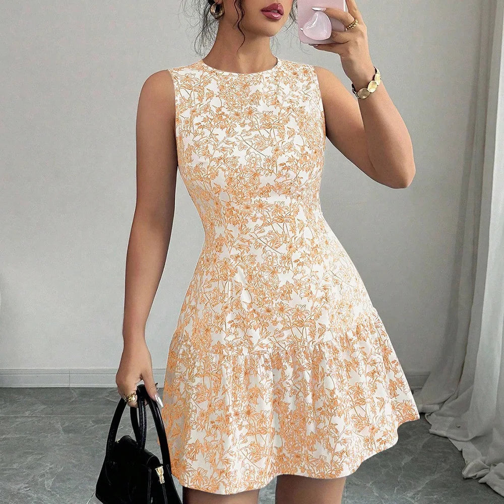 Casual Ruffle Floral Sleeveless A-Line Mini Dress