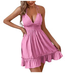 Robe longue bohème florale sans manches col en V mode