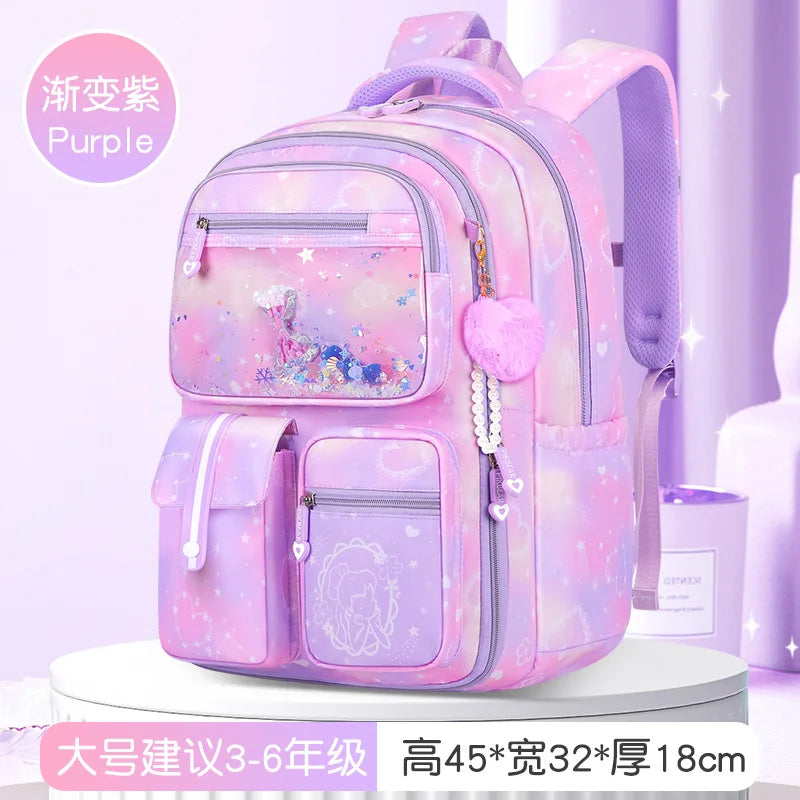 Mochila Escolar Para Niñas con Múltiples Bolsillos
