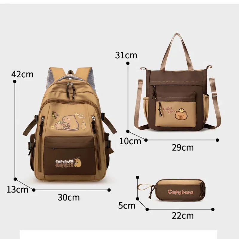 Mochila Escolar Kawaii Capybara – Set 3 Piezas para Niñas