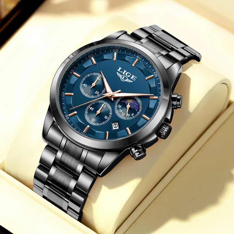 Reloj Hombre LIGE Negocios Cuarzo Cronógrafo Luminoso 3ATM + Caja Regalo
