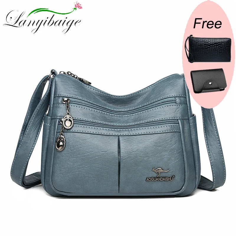 Bolso Cuero Suave Lujo Multipocket Cruzado Alta Calidad