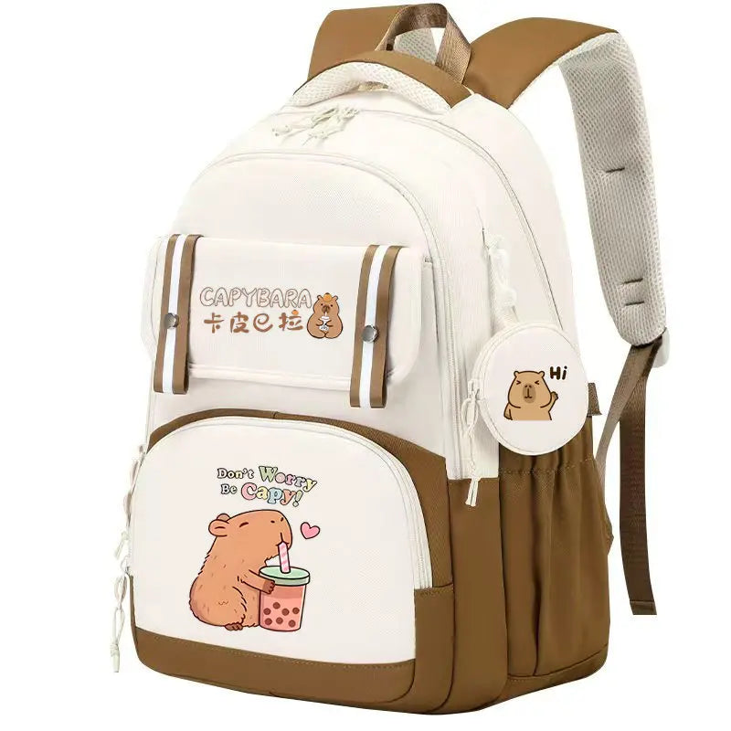 Mochila Capybara Cartoon Mujer Nylon Ultraligera Escolar