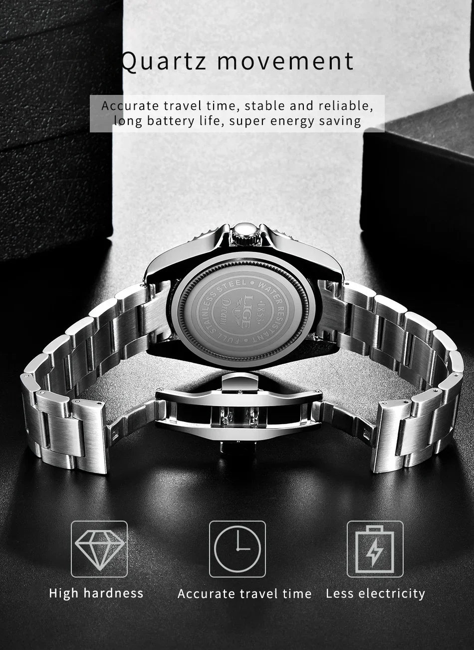Montre LIGE LG10051 Acier Inoxydable Lumineuse et Résistante à l'Eau