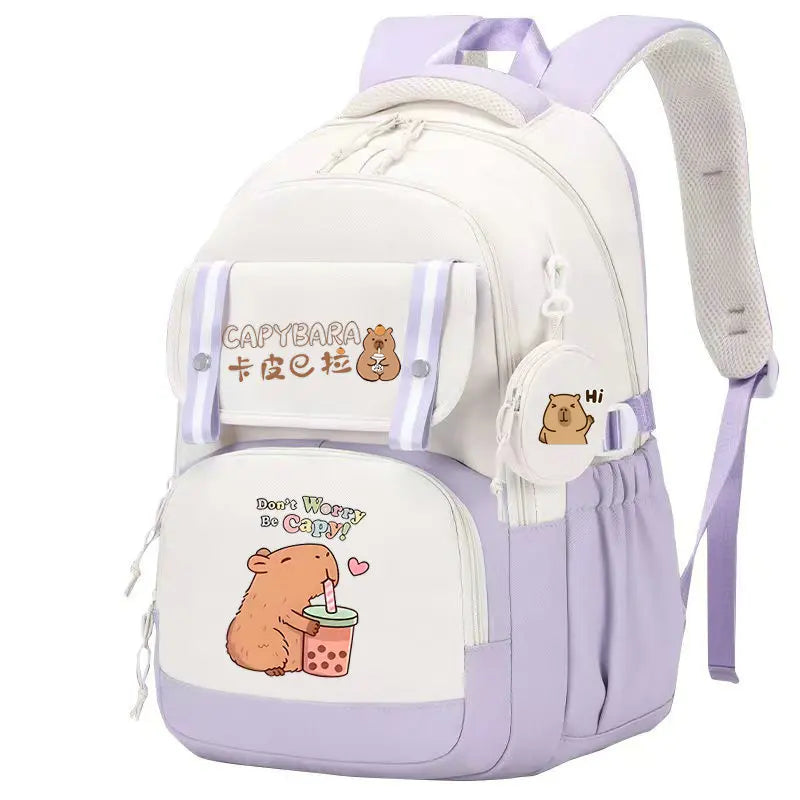 Mochila Capybara Cartoon Mujer Nylon Ultraligera Escolar