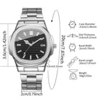 Montre à quartz carrée en acier inoxydable de luxe