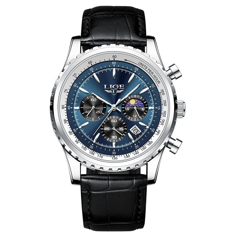 Reloj Hombre LIGE Cuarzo Cuero Deportivo Resistente al Agua + Caja