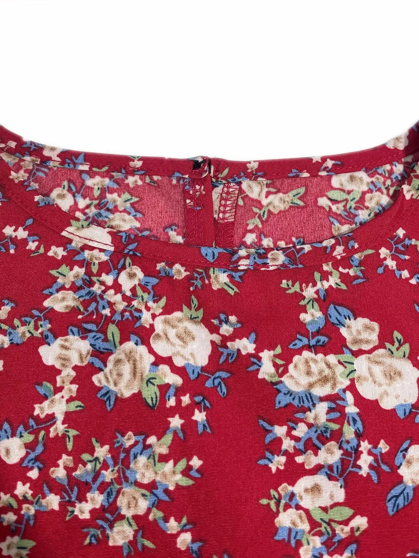 Boho Floral Puff Sleeve Round Neck Dress