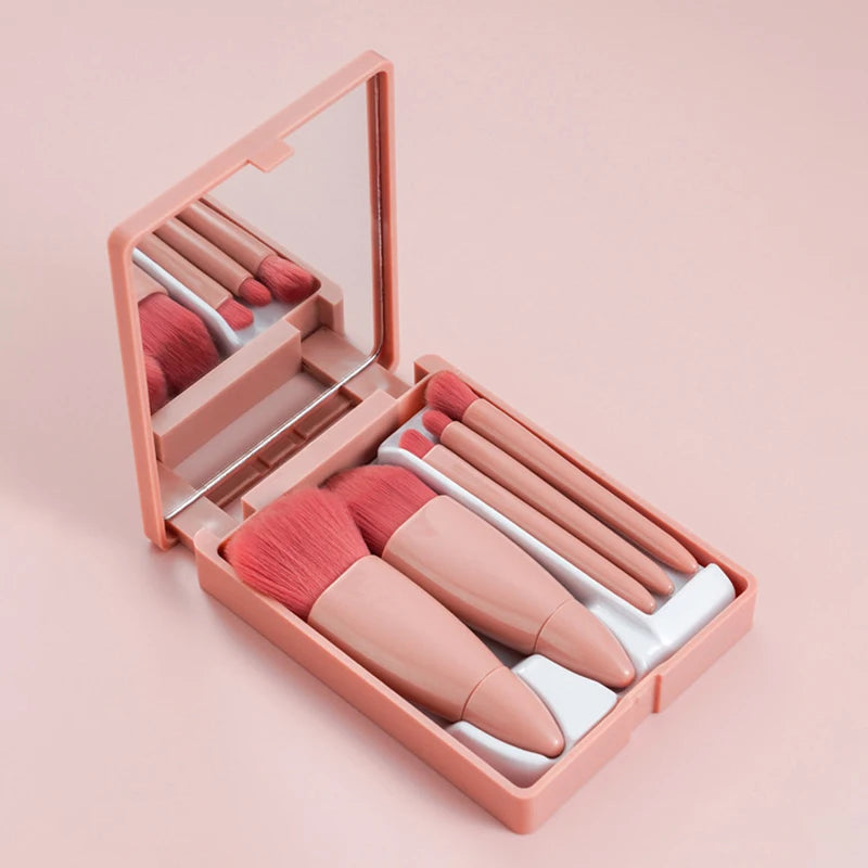 5-Piece Travel Makeup Brush Set with Case and Mirror