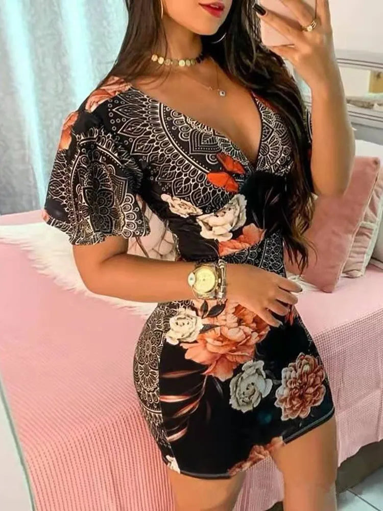 Women's Elegant Floral Bodycon Mini Dress