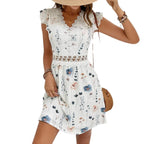 Robe courte en dentelle élégante sans manches à fleurs pour femme