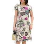 Vestido Floral Mujer Manga Corta Vintage Cuello Redondo