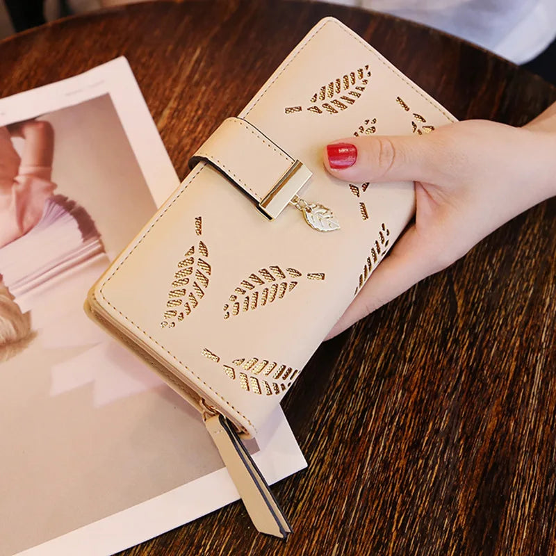 Cartera Larga Para Mujer Cuero PU Diseño de Hojas