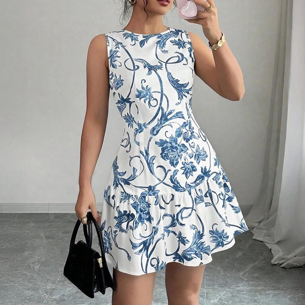 Casual Ruffle Floral Sleeveless A-Line Mini Dress