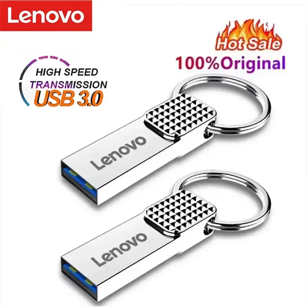 Memoria USB Lenovo Mini Metálica de 32GB, 64GB y 128GB, Plateada, con Llavero Gratis
