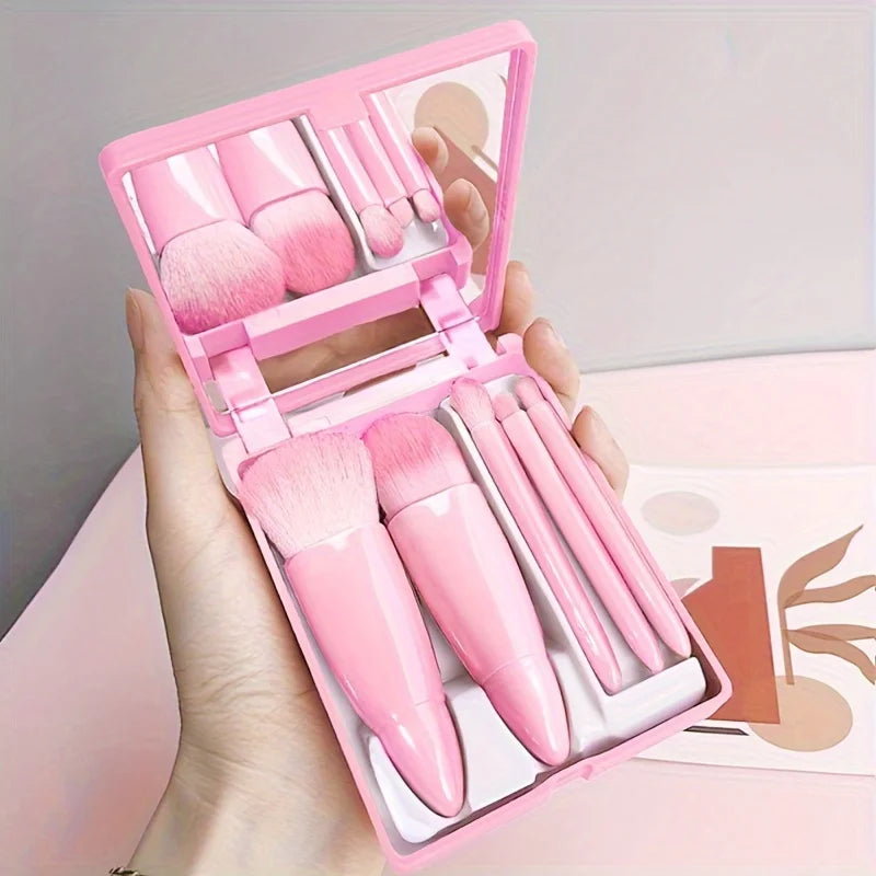 Portable Makeup Brush Set With Mirror