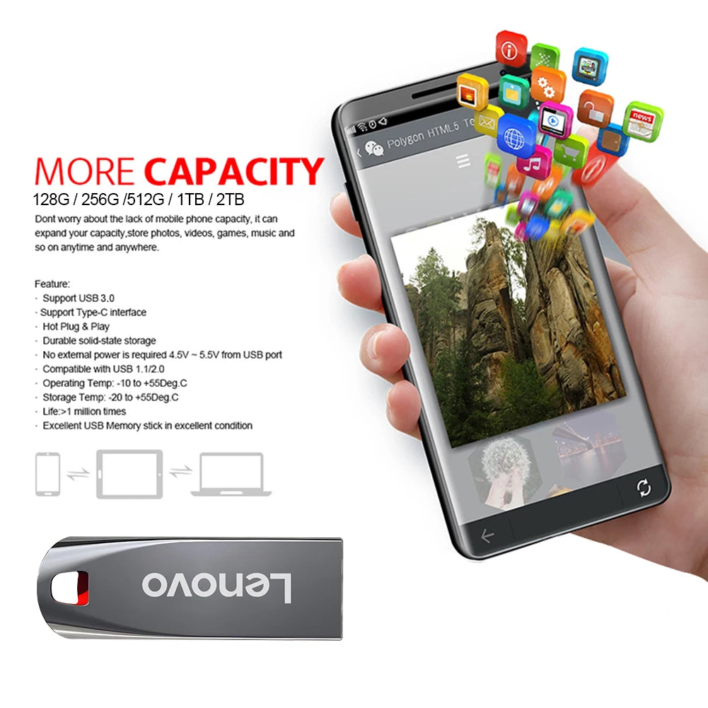 Lenovo USB 3.0 Mini Metal High-Speed 1TB 2TB Flash Drive