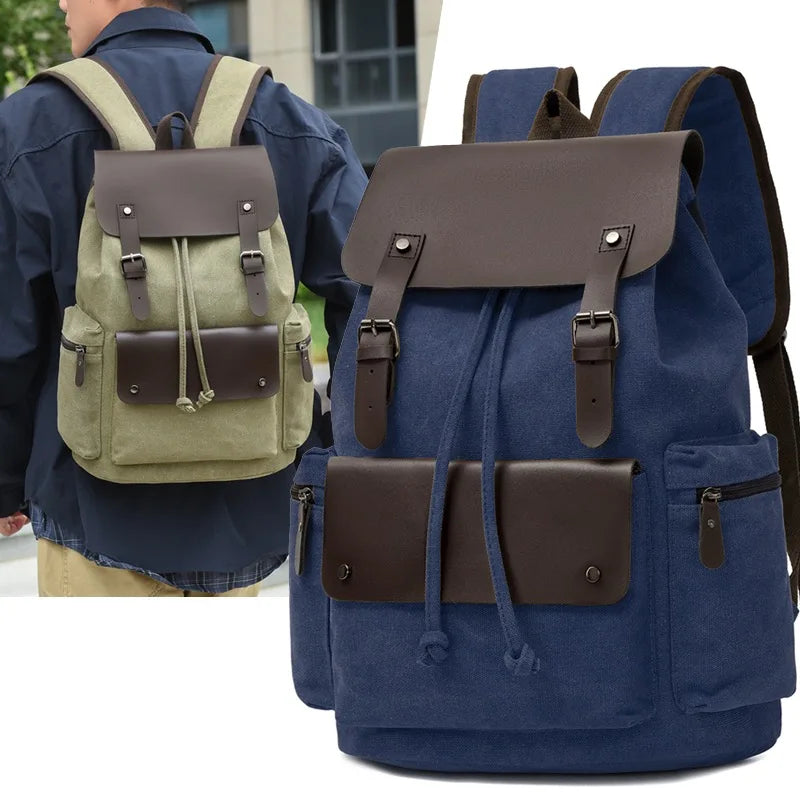 Mochila Canvas Hombre Laptop Retro Cordón Tapa Abatible