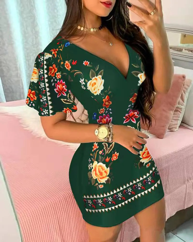 Women's Elegant Floral Bodycon Mini Dress