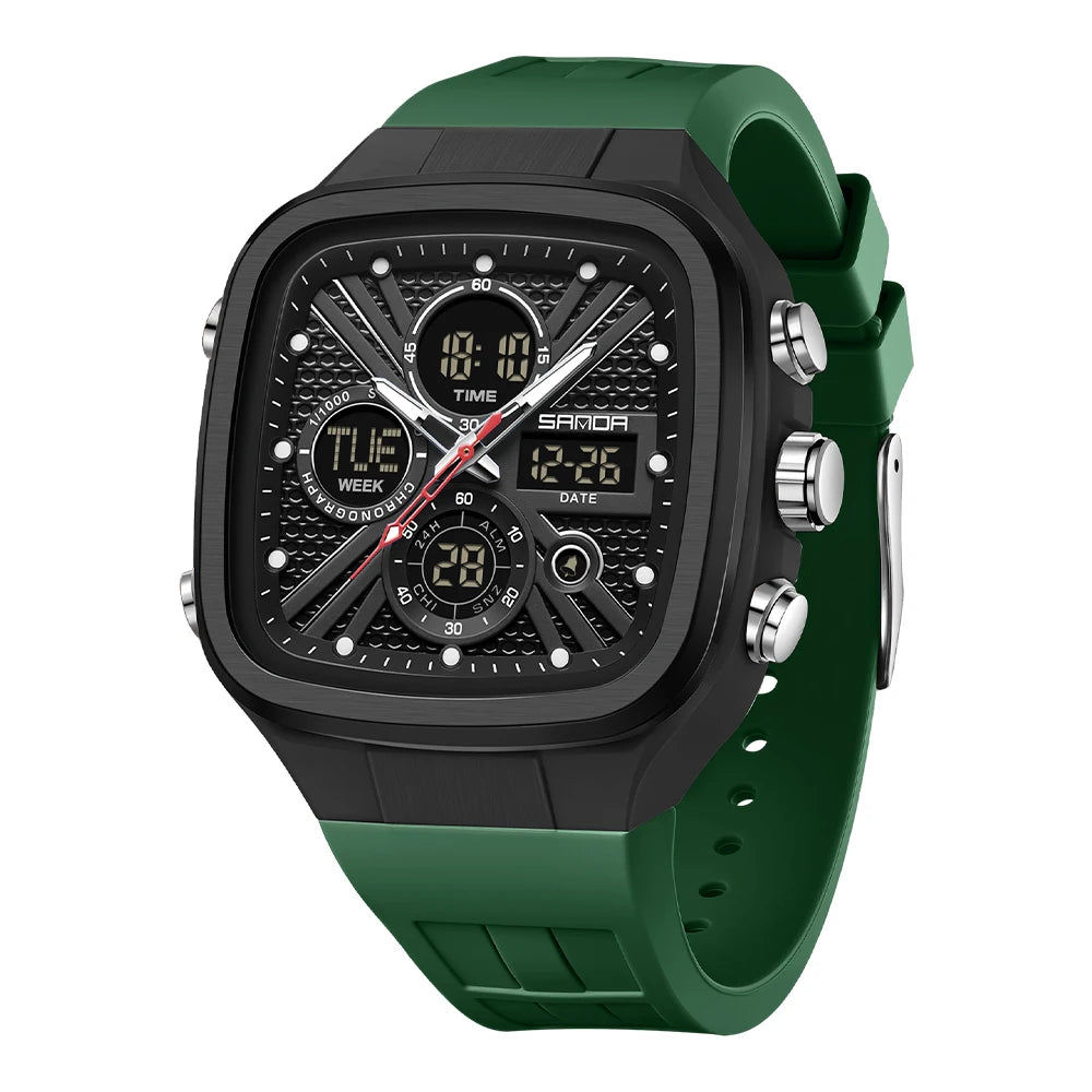Reloj Deportivo SANDA 6387 Cuadrado Analógico Digital Para Hombre con Cronómetro