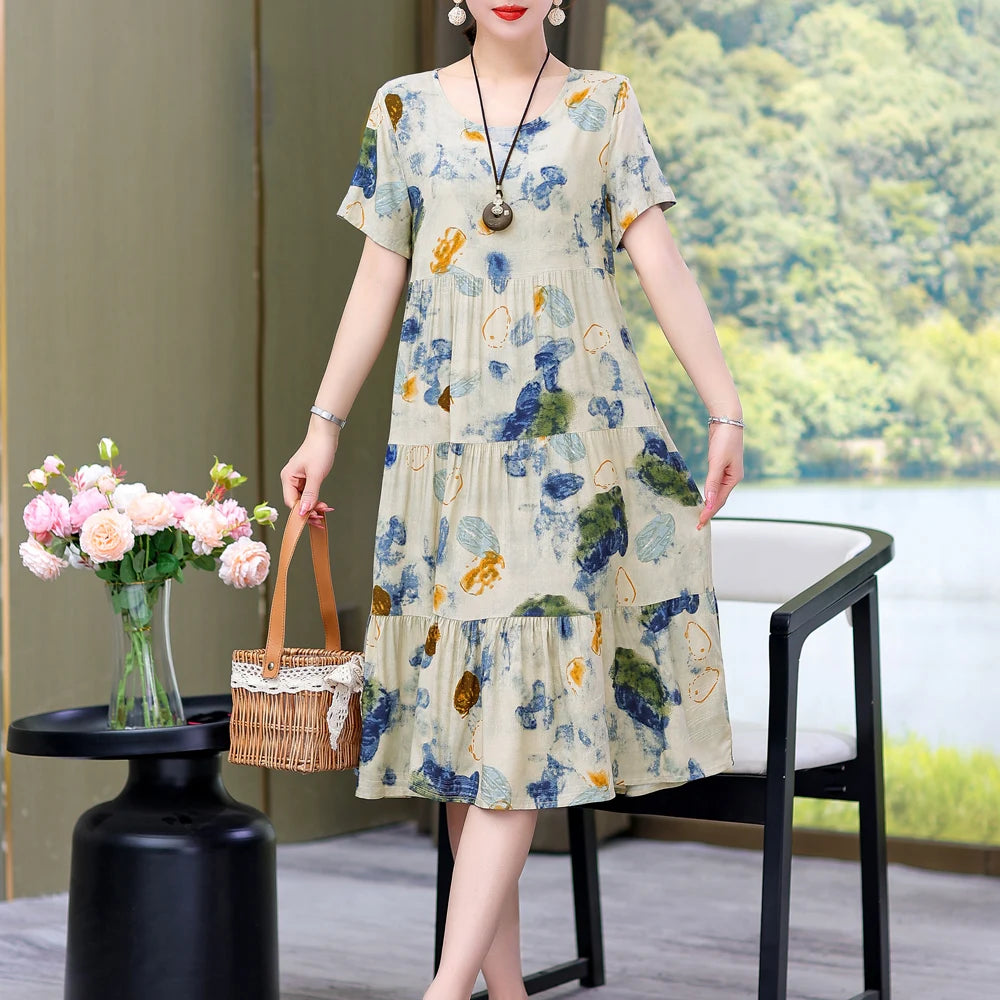 Casual Short Sleeve Crew Neck Loose Dress