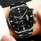 Montre à quartz noire en acier inoxydable de luxe avec calendrier