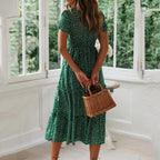 Robe longue vintage imprimé floral manches bouffantes