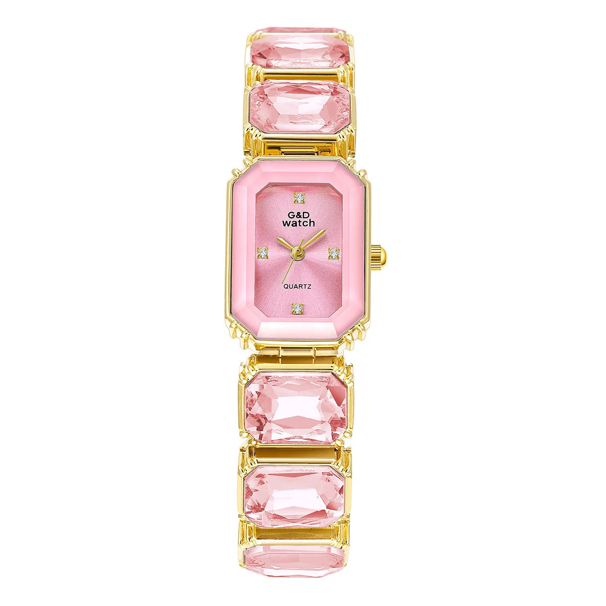 Reloj Pulsera Cuadrado Dorado con Diamantes para Dama