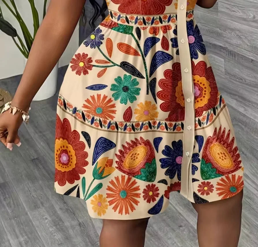 Floral Mini A-Line Puff Sleeve Shirt Dress
