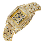 Montre de luxe dorée avec diamants Hip Hop pour femme