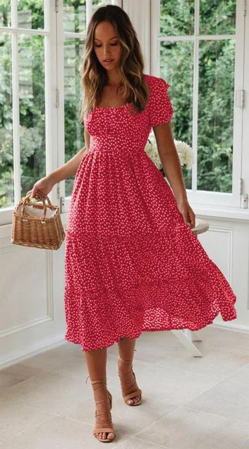 Vestido Maxi Estampado Floral Vintage Manga Abullonada