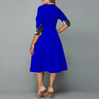 Robe Femme Grande Taille Trapèze Manches 3/4 Style Folk Chic Soirée