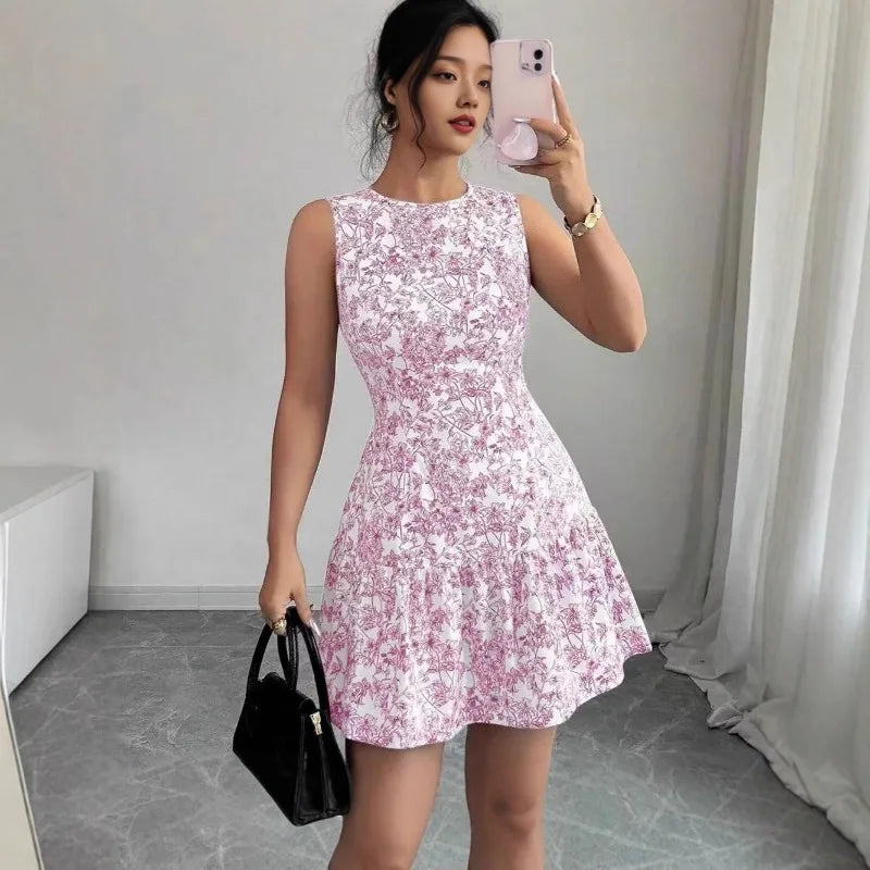Casual Ruffle Floral Sleeveless A-Line Mini Dress