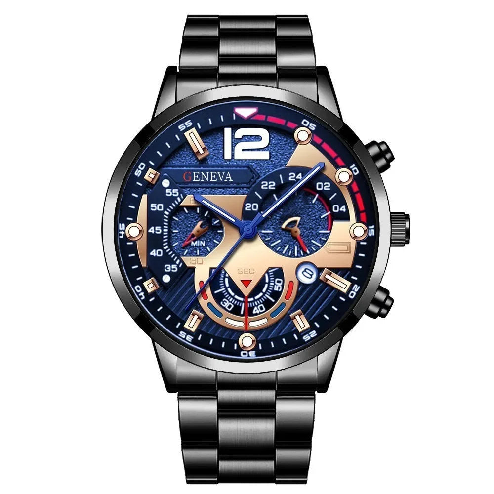 Men's Luxury Stainless Steel Quartz Watch with Calendar