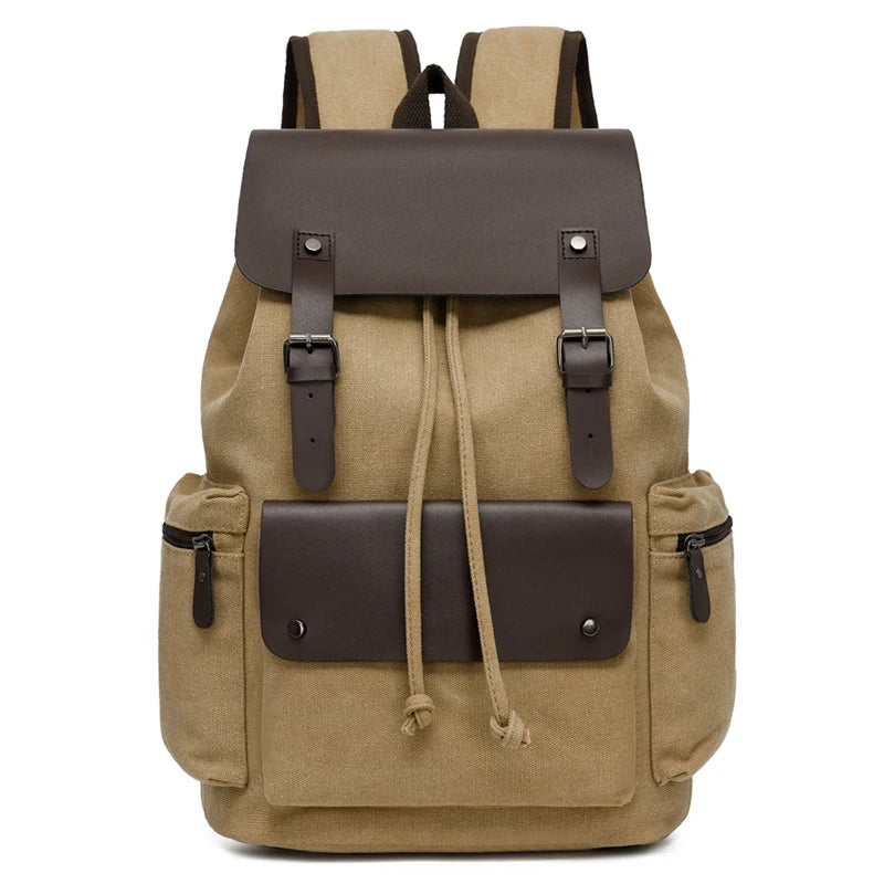 Mochila Canvas Hombre Laptop Retro Cordón Tapa Abatible