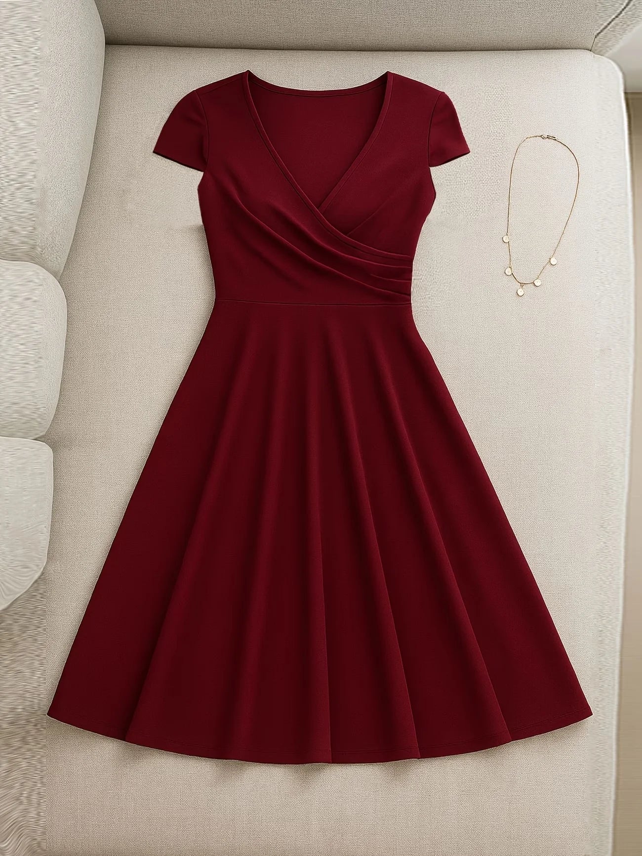 Elegant Dress Round Neck Short Sleeve High Waist