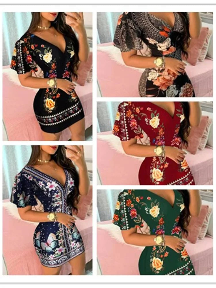 Women's Elegant Floral Bodycon Mini Dress