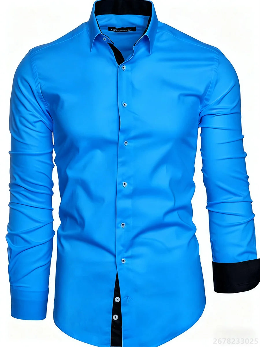 Camisa Slim Fit Manga Larga para Hombre Oficina /Negocios