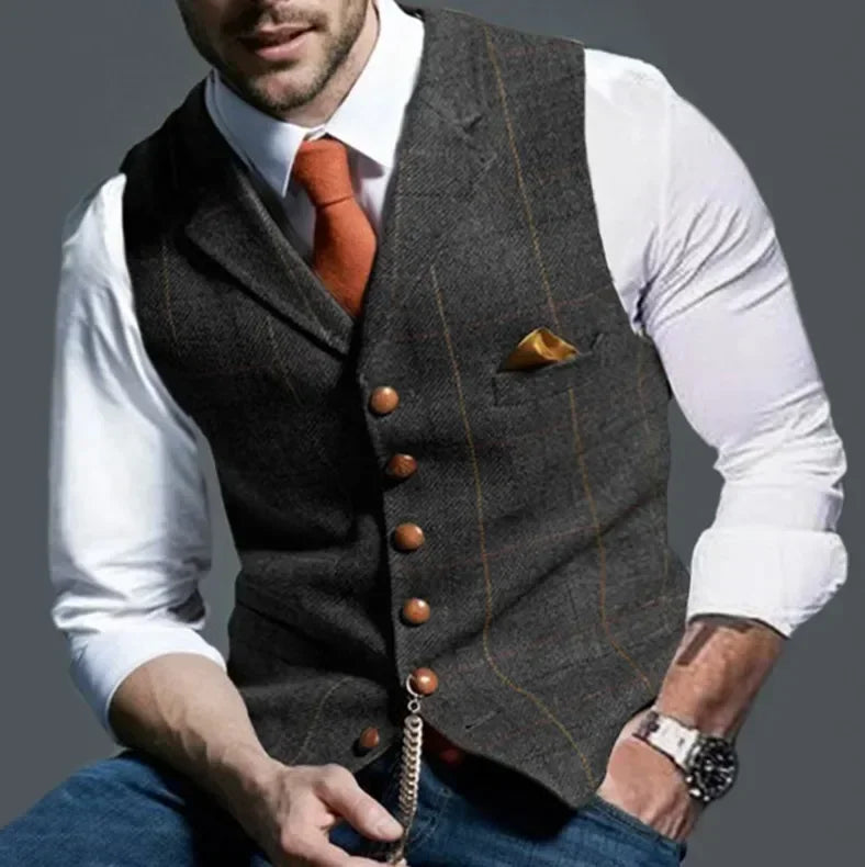 Chaleco Casual Clásico Hombre Tela Tweed Espiga Slim Fit