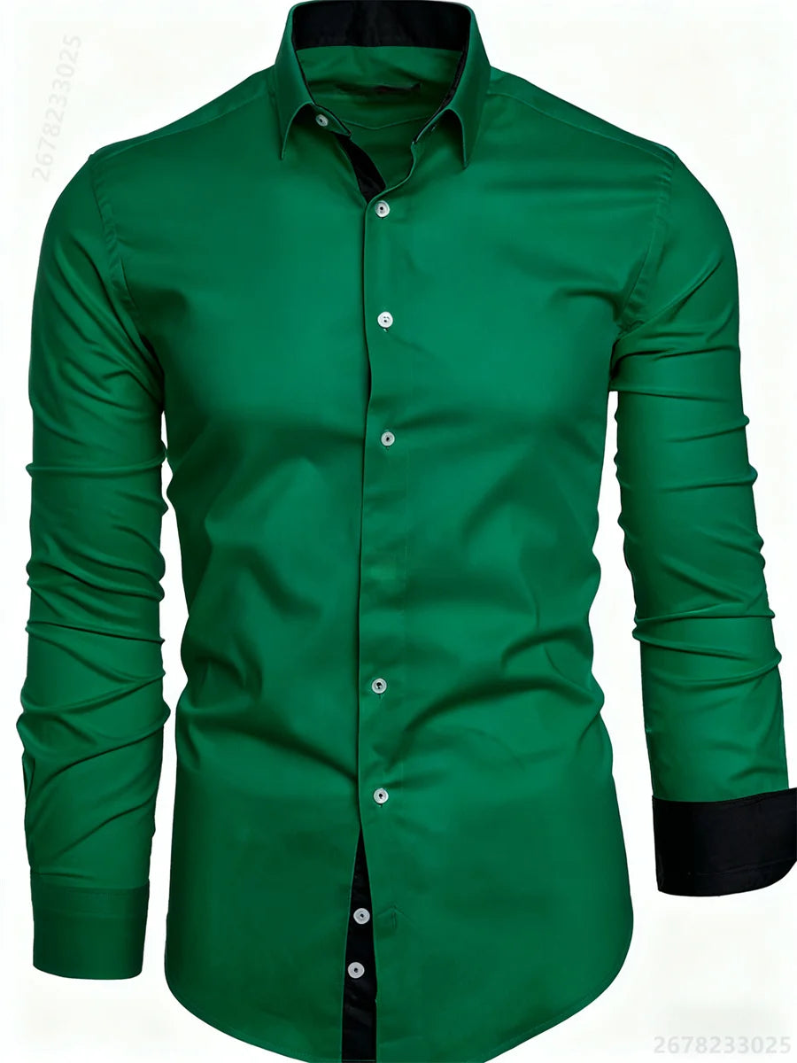 Camisa Slim Fit Manga Larga para Hombre Oficina /Negocios