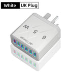 Cargador USB de 6 Puertos de Carga Rápida QC3.0 Para IPhone, Samsung, Xiaomi y Otros Dispositivos