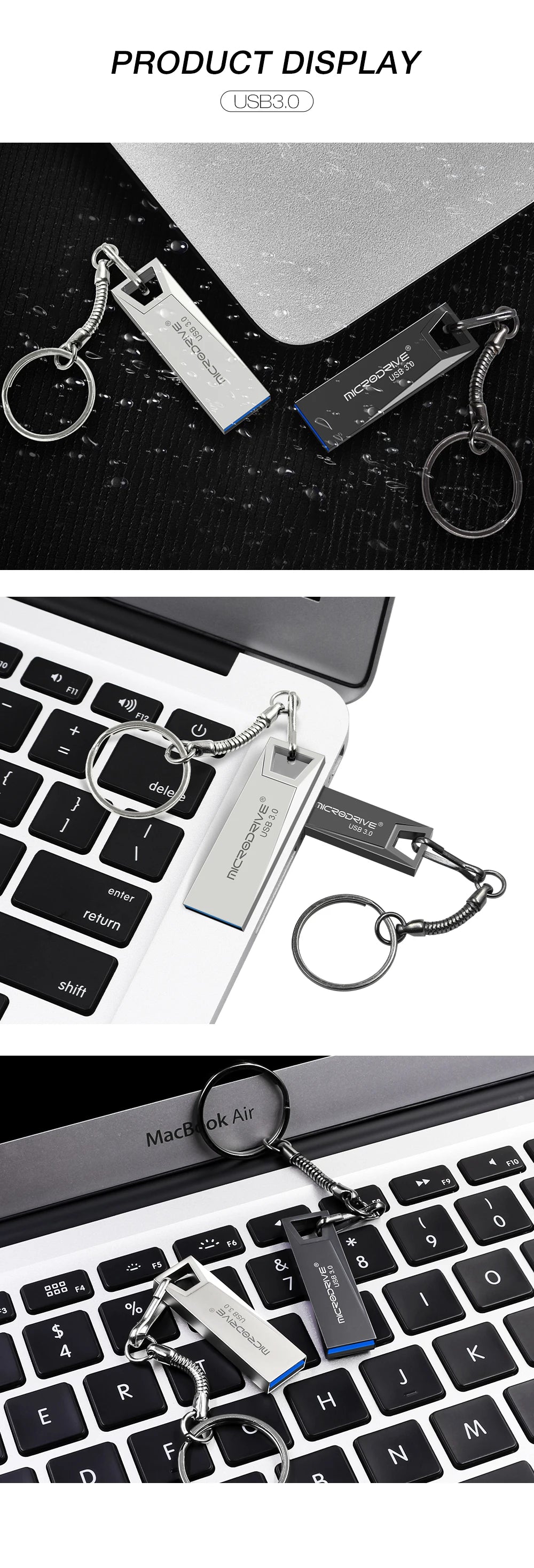 Mini Metal Waterproof USB 3.0 Flash Drive with Keychain
