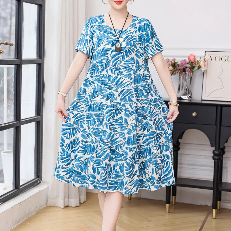 Casual Short Sleeve Crew Neck Loose Dress